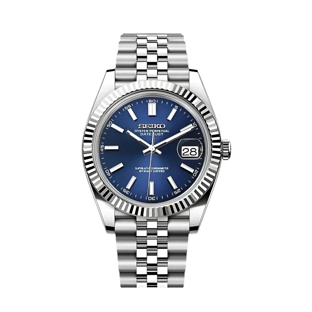 Seiko Mod Datejust – Cadran Bleu – Automatique NH35 – Verre Saphir