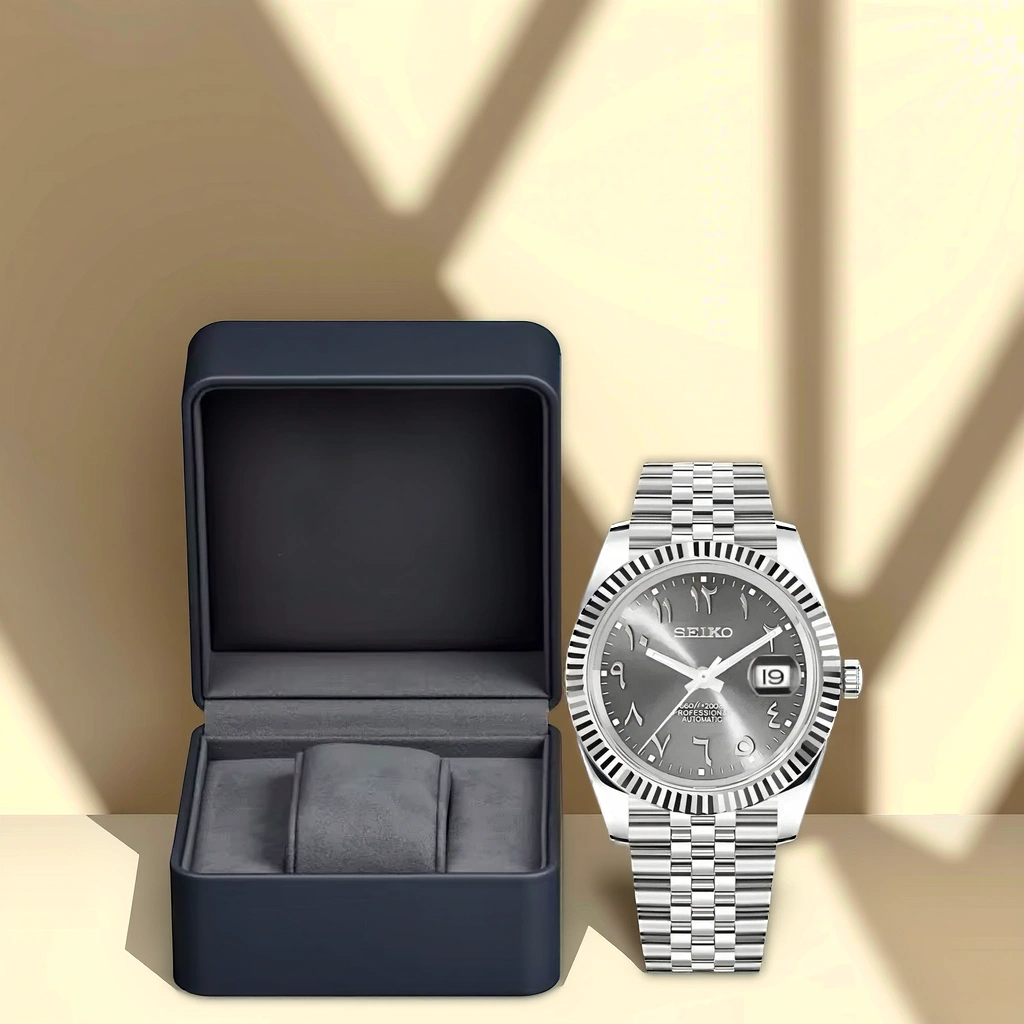 Seiko Mod - Datejust - Chiffre Arabe - Brume d'Acier avec Boite