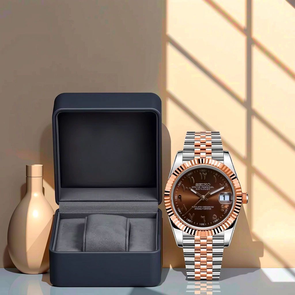 Seiko Mod Datejust – Chiffres Arabes – Or Rose du Désert – Automatique NH35 – Verre Saphir – Image 2