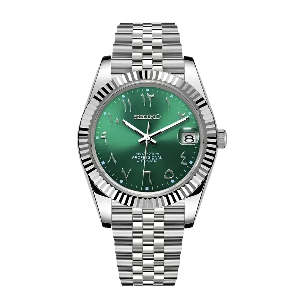 Seiko Mod Datejust – Chiffres Arabes – Vert – Automatique NH35 – Verre Saphir