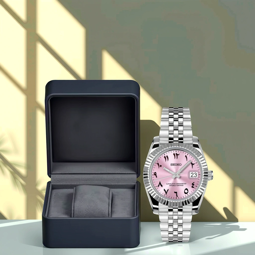 Seiko Mod Datejust – Chiffres Arabes – Élégance Rose – Automatique NH35 – Verre Saphir – Image 2