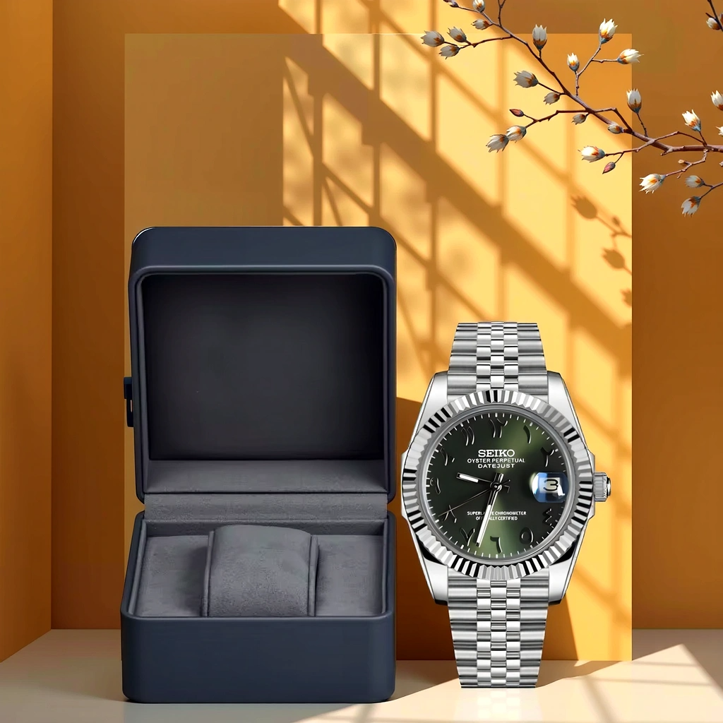 Seiko Mod - Datejust - Chiffre Arabe - émeraude Royal avec boite