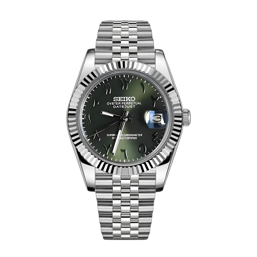 Seiko Mod Datejust – Chiffres Arabes – Vert Émeraude – Automatique NH35 – Verre Saphir
