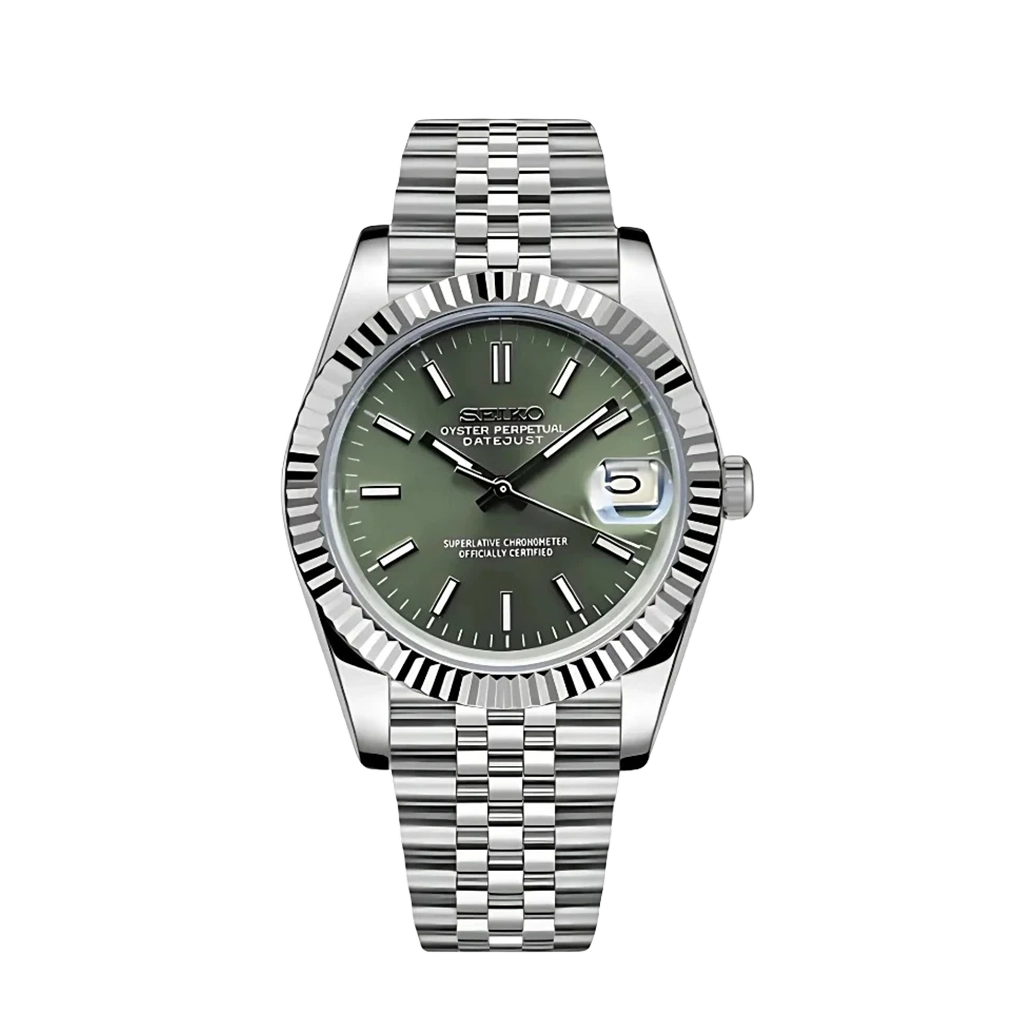 Seiko Mod Datejust – Cadran Vert Olive – Automatique NH35 – Verre Saphir