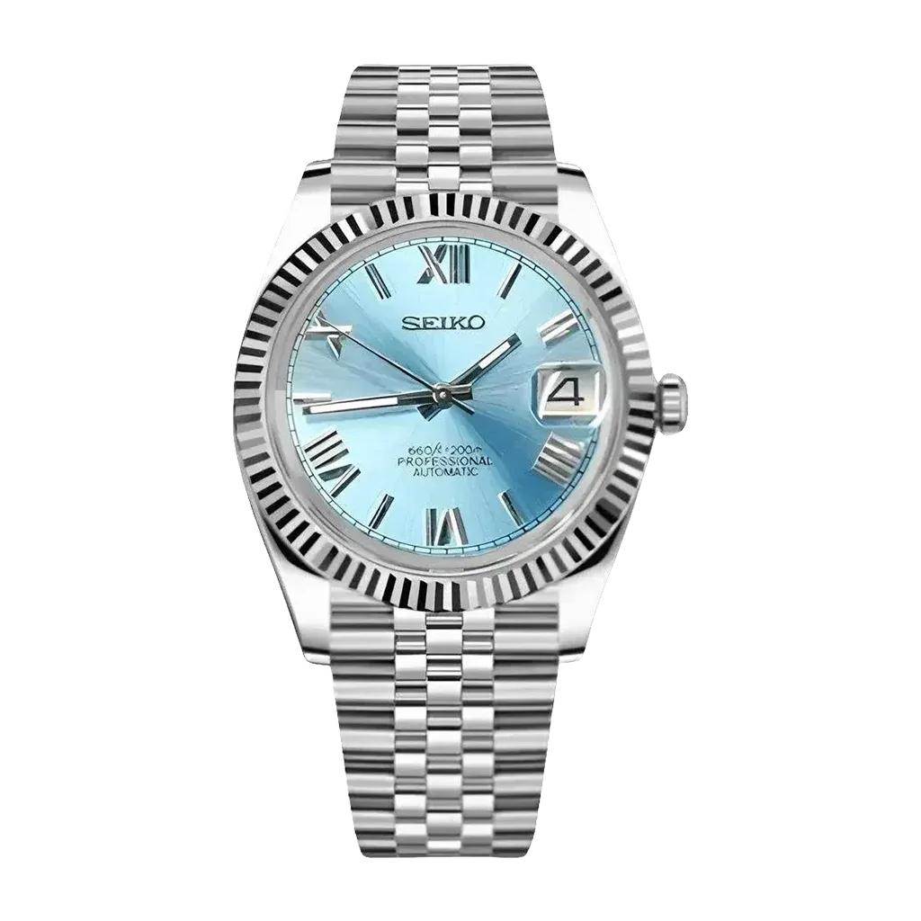Seiko Mod Datejust – Chiffre Romain – Élégance Marine – Automatique NH35 – Verre Saphir