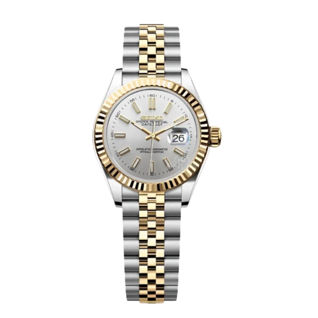 Seiko Mod Datejust Ultra Fine 26mm – NH05 – Bicolore Or/Acier – Cadran Argent – Verre Saphir