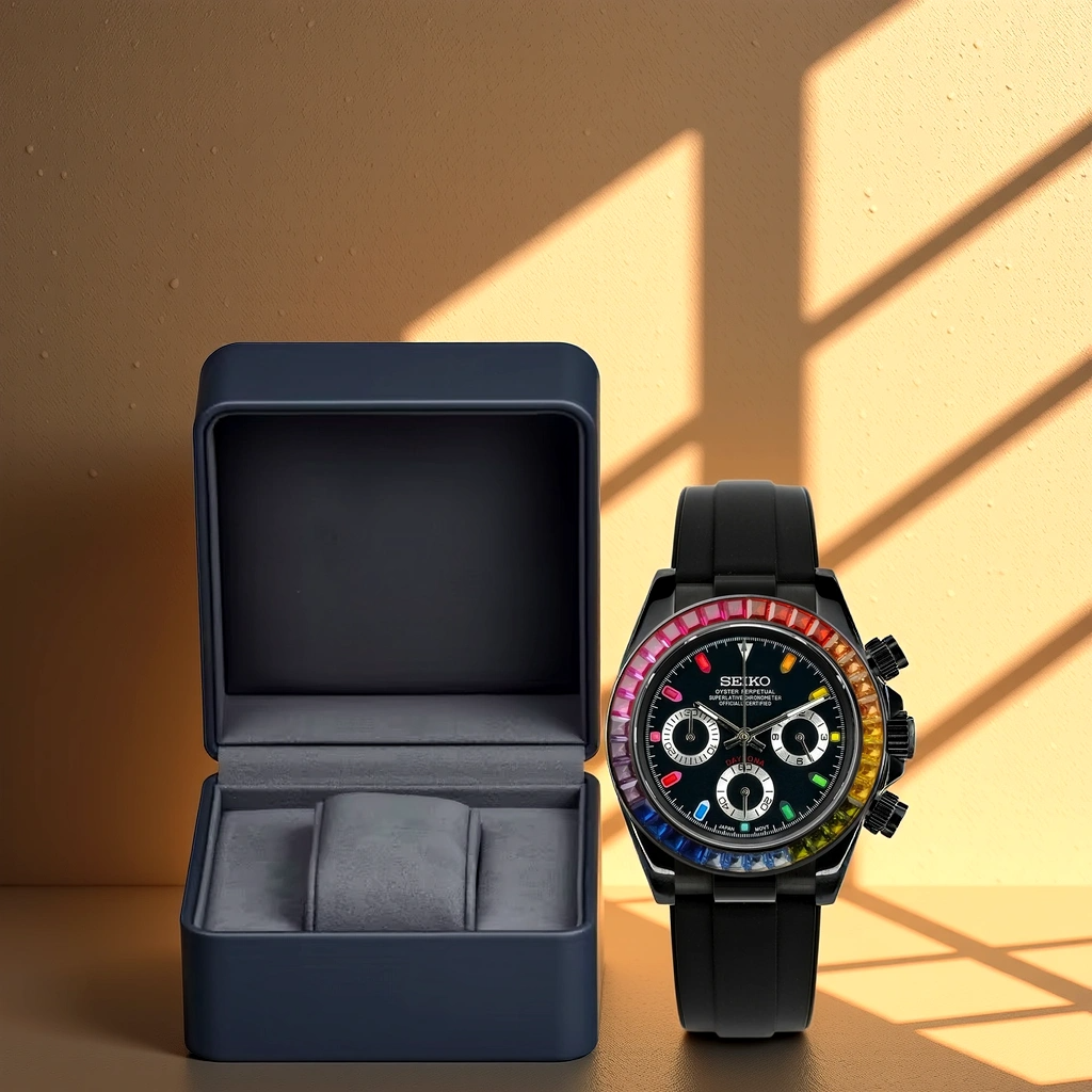 Seiko Mod Daytona - Black - Rainbow Diamond avec boite
