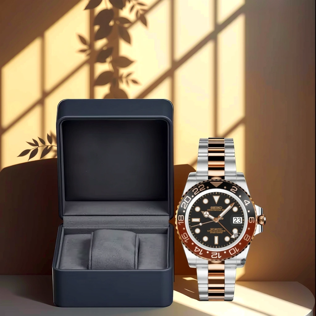 Seiko Mod GMT- Rose Gold Steel avec boite