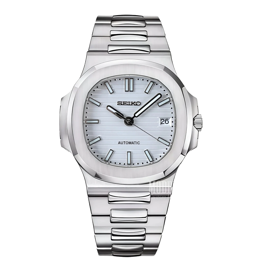 Seiko Mod Nautilus – Acier – Cadran Blanc – Automatique NH35 – Verre Saphir