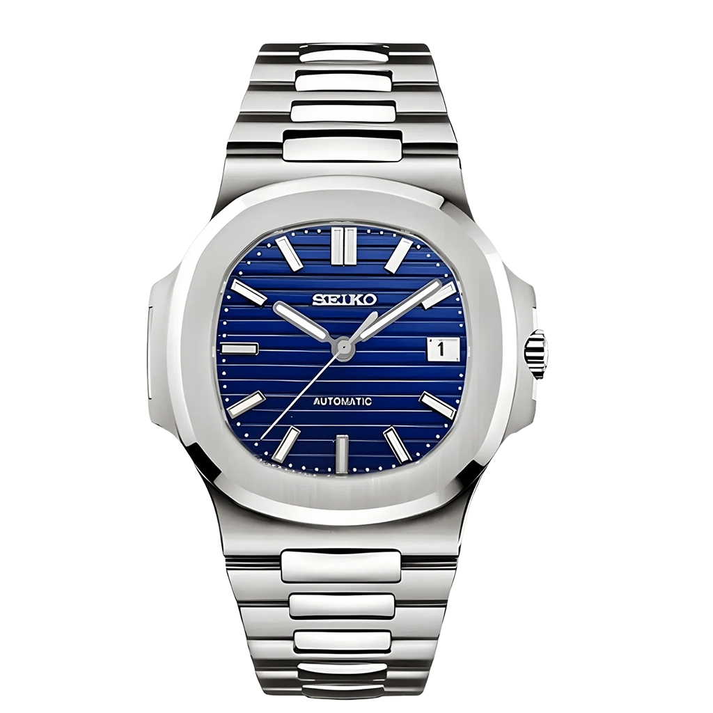 Seiko Mod Nautilus – Acier – Cadran Bleu – Automatique NH35 – Verre Saphir