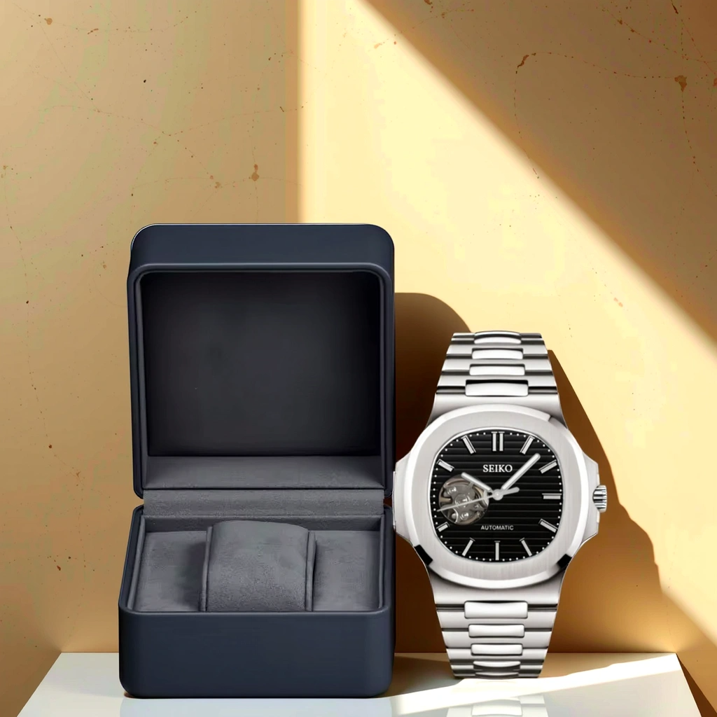 Seiko Mod Nautilus – Acier – Cadran Noir – Automatique NH35 – Verre Saphir – Image 2