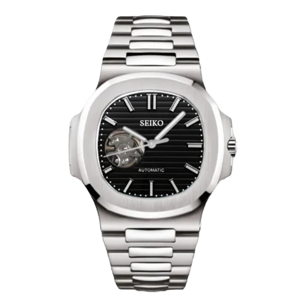 Seiko Mod Nautilus – Acier – Cadran Noir – Automatique NH35 – Verre Saphir