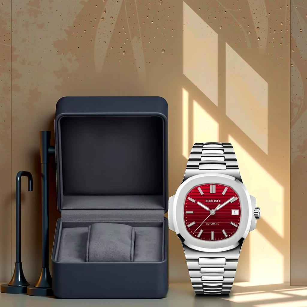 Seiko Mod Nautilus - Acier - Cadran Rouge avec boite