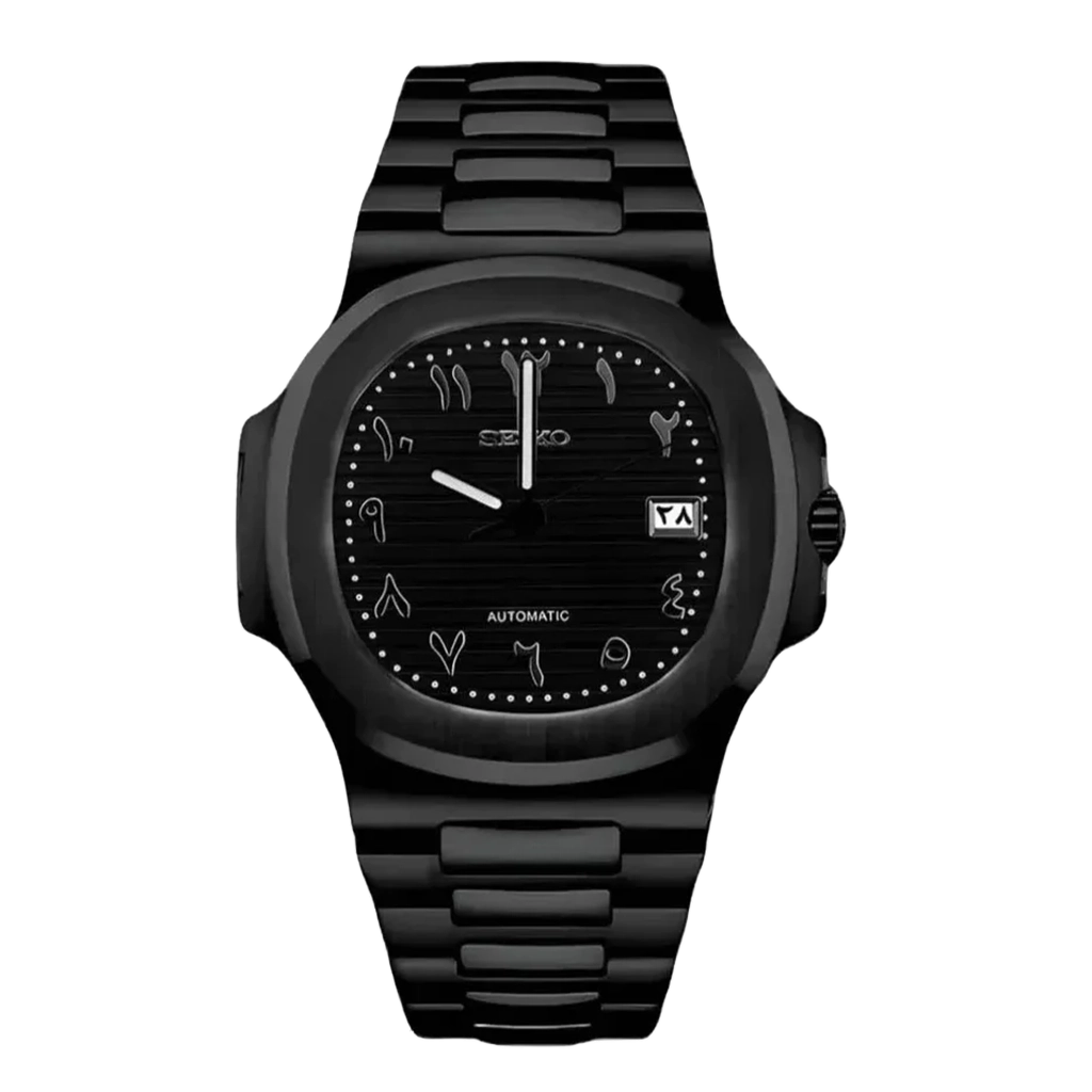 Seiko Mod Nautilus – Full Black – Arabic Dial – Automatique NH35 – Verre Saphir