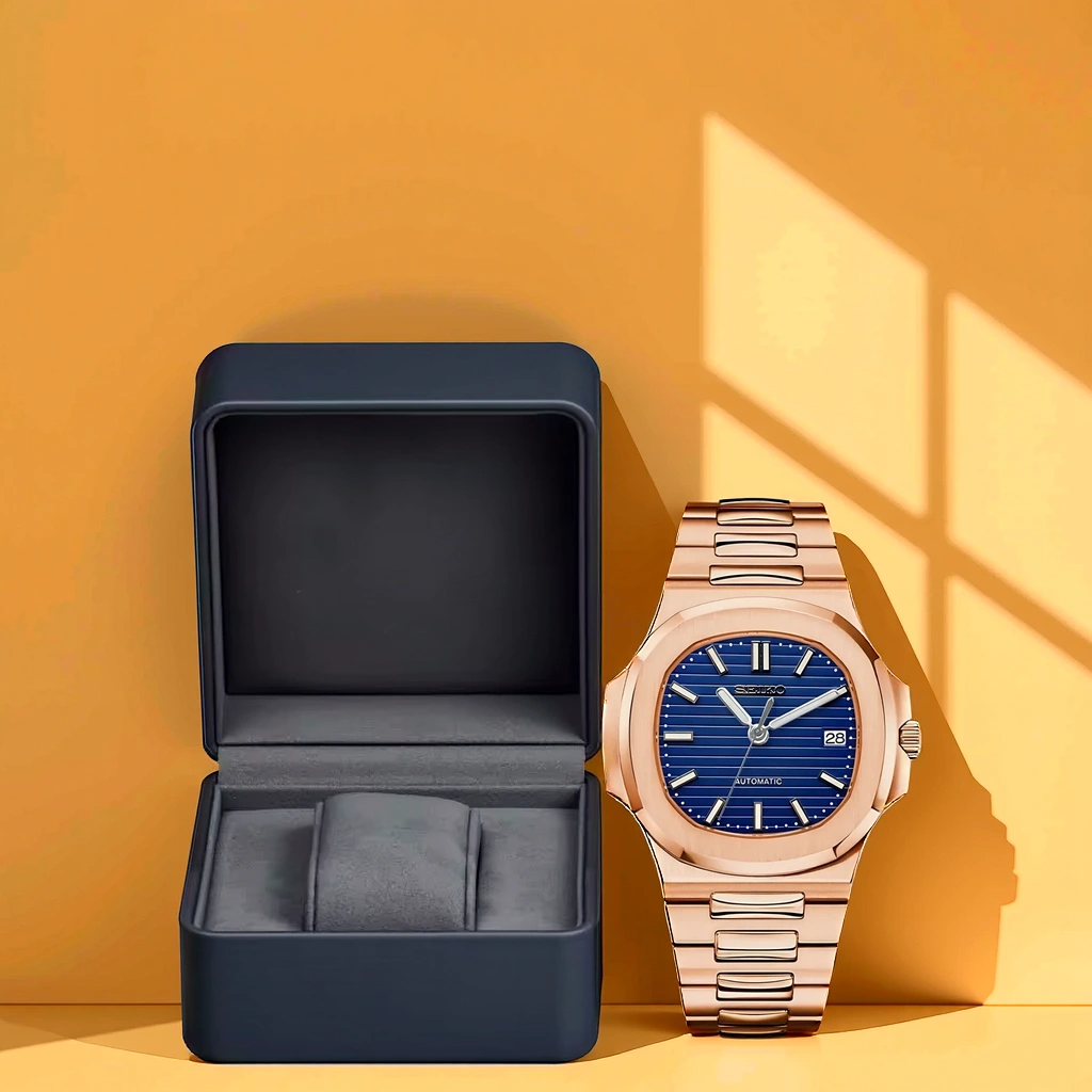 Seiko Mod Nautilus - Or Rose - Cadran Bleu avec boite