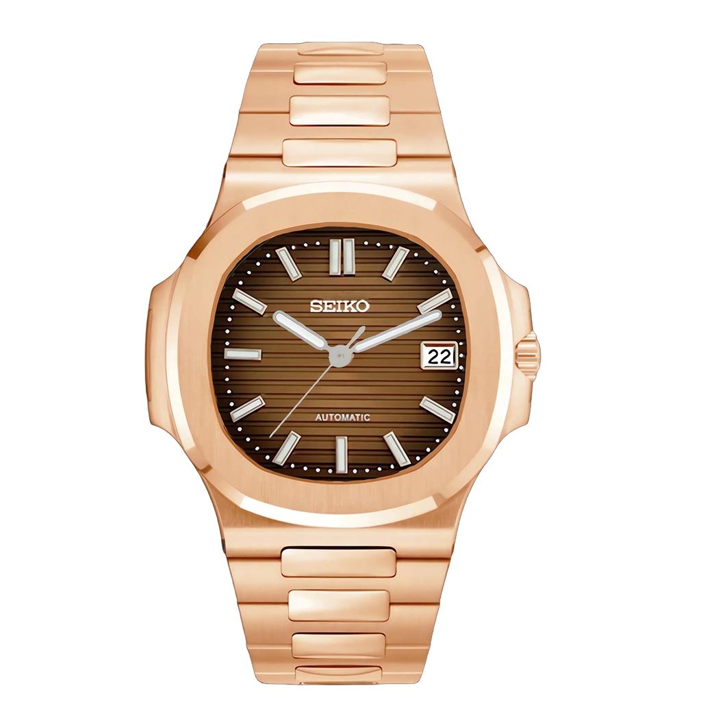 Seiko Mod Nautilus – Or Rose – Cadran Maron