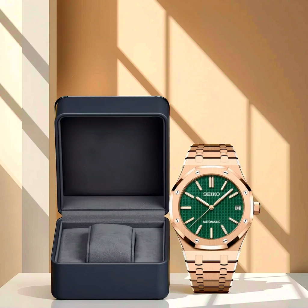 Seiko Mod Royal Oak - Or Rose - Cadran Vert avec boite