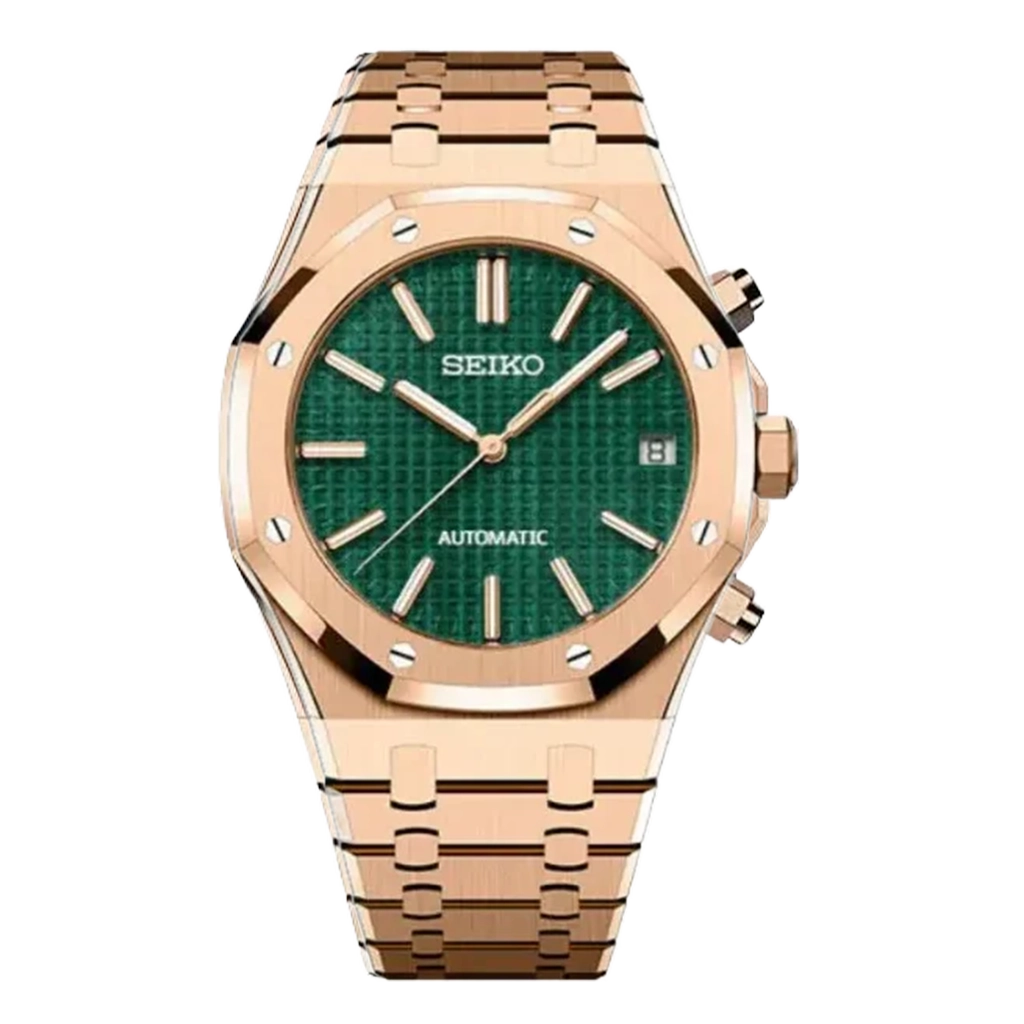 Seiko Mod Royal Oak – Or Rose – Cadran Vert – Automatique NH35 – Verre Saphir