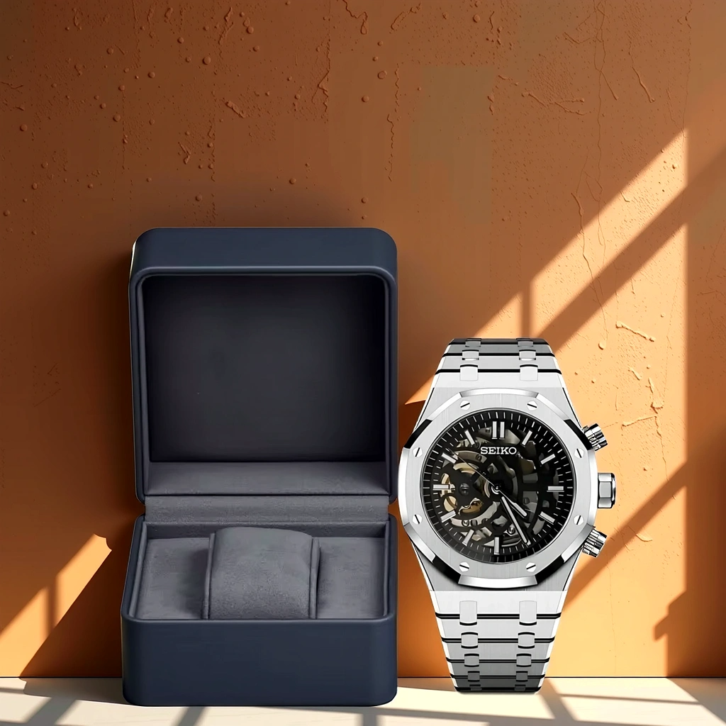 Seiko Mod Royal Oak - Skeleton - Acier & Noir avec boite