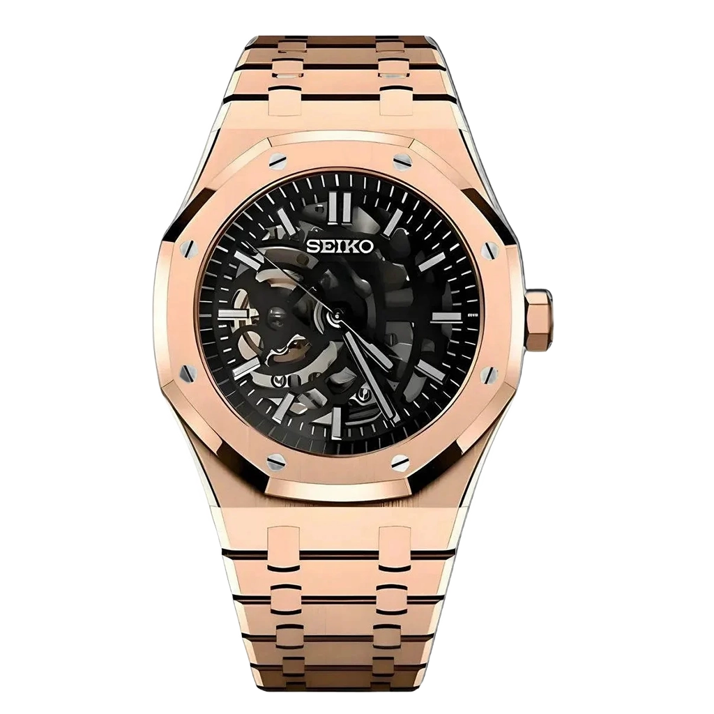 Seiko Mod Royal Oak – Skeleton – Or Rose & Noir