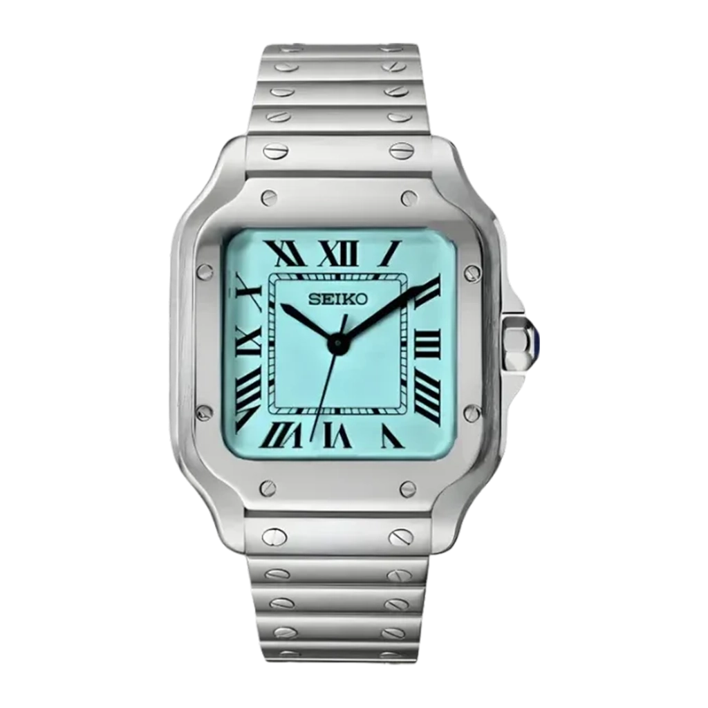 Seiko Mod Santos – Bleu Ciel – Automatique NH35 – Verre Saphir