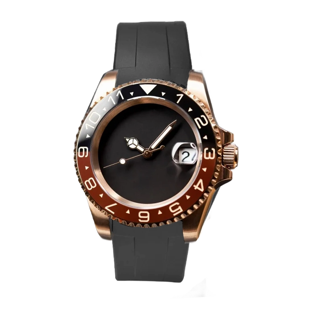 Seiko Mod Submariner – Rose Gold Beer Blackout – Automatique NH35 – Verre Saphir