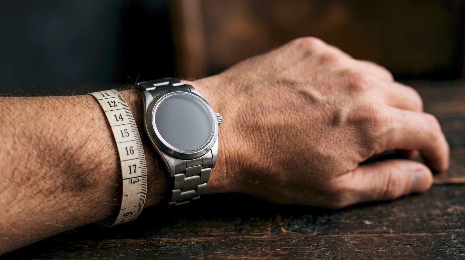Montre au poignet avec mètre ruban, mesure du tour de poignet